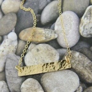 Hammered Gold Filled Bar Necklace